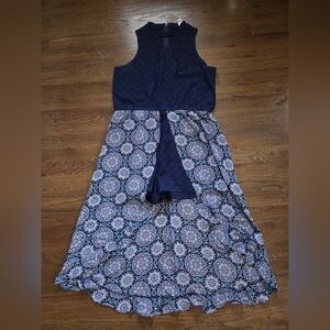 JUSTICE Girls 18 Plus Blue Lace/Floral Tank Shortie Romper With Skirt